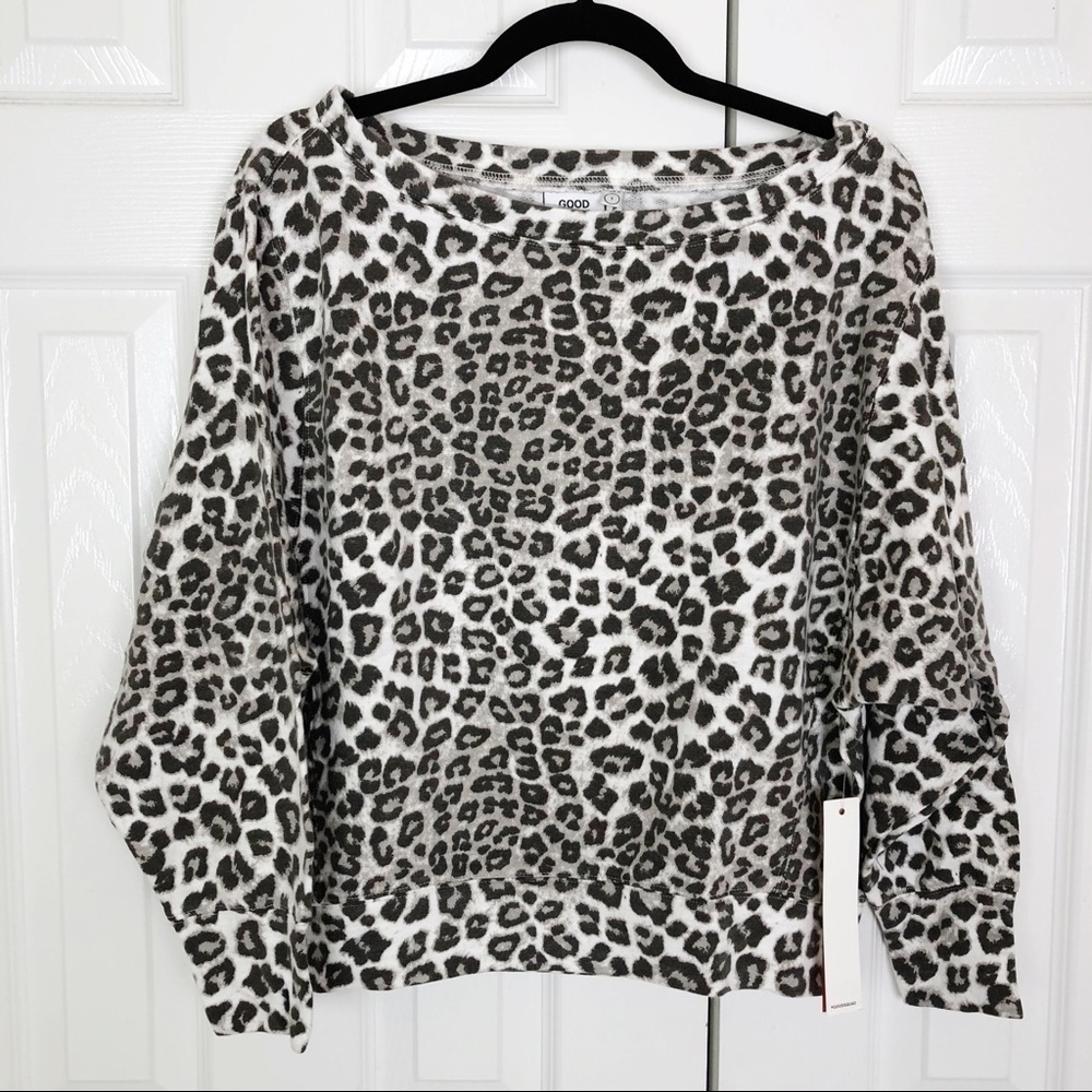 New Good American Cheetah Print Cotton Pullover